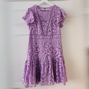 Nanette Lepore Lavender Lace Dress Size 14 Ruffle Sleeves Spring Purple Wedding